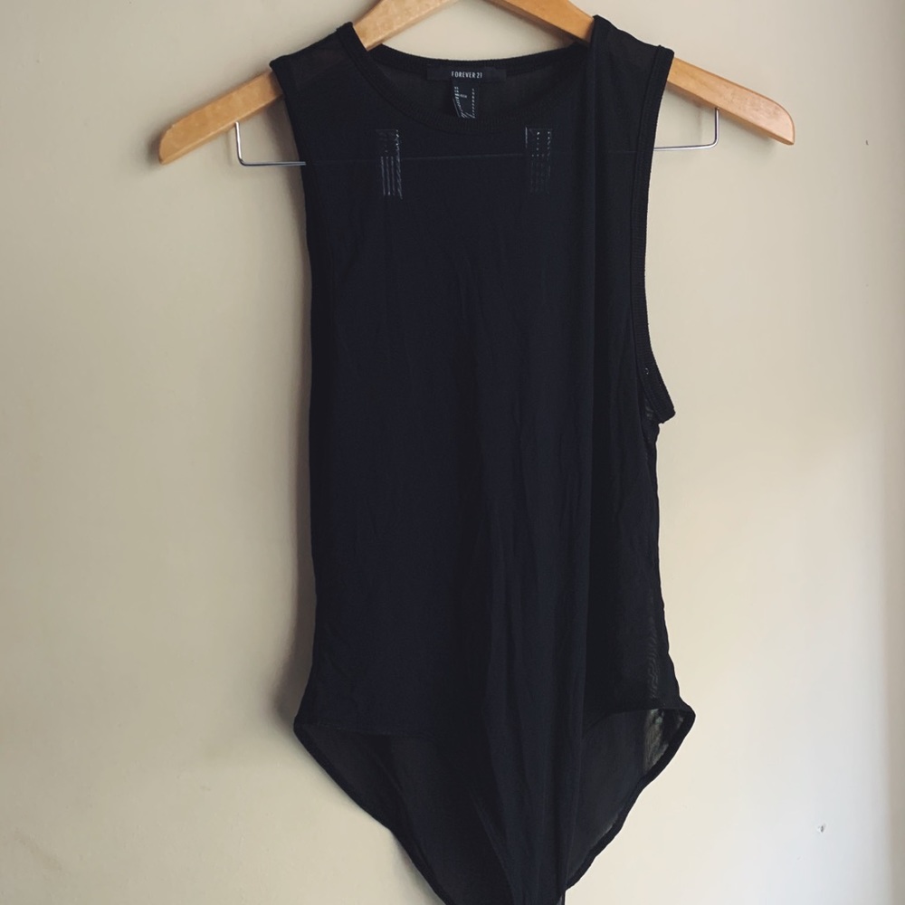 Forever21 Black Sleeveless Sheer Body Suit, Sz. L